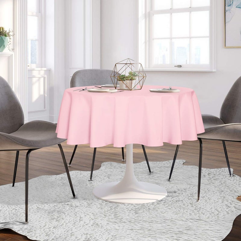 sancua Round Tablecloth - 70 Inch - Water Resistant Spill Proof Washable Polyester Table Cloth Decorative Fabric Table Cover for Dining Tables, Buffet Parties and Camping, Pink - Image 3